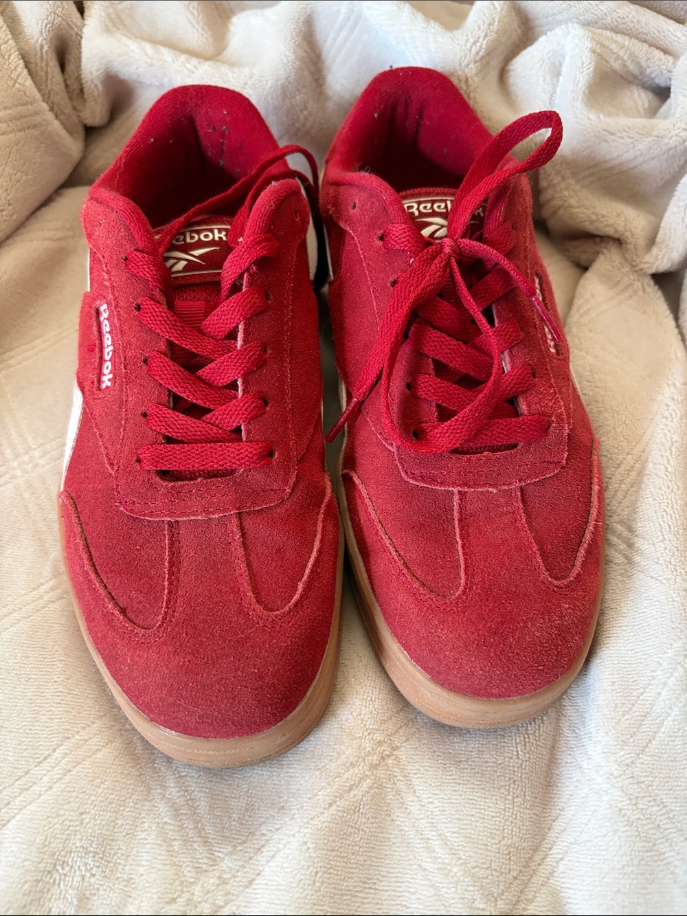 Reebok Women’s Red Suede Low-Top Sneakers with Gum Outsole